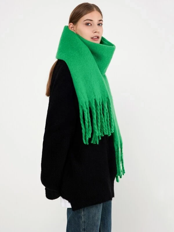 Emerald Green Oversized Fringed Scarf