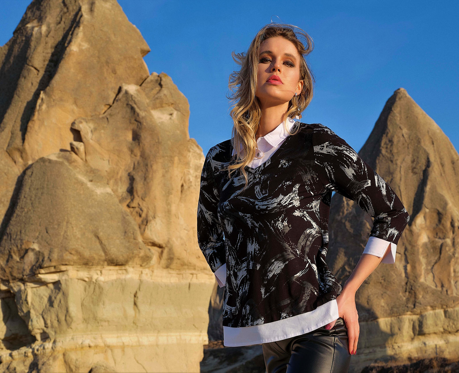 Dolcezza "Silver Brush Strokes"  Layered-Look Top 73142
