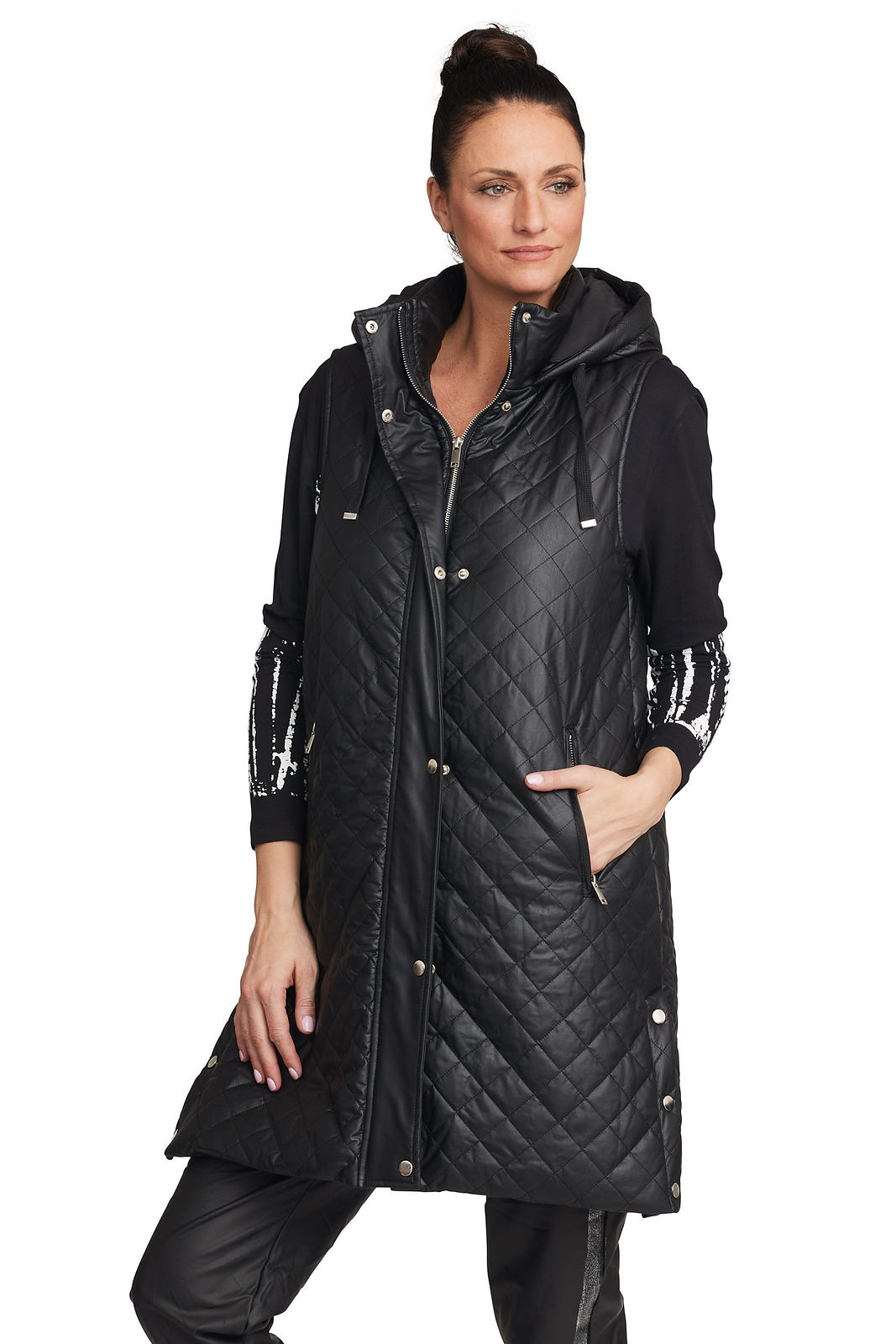 Carre Noir Quilted Vegan Leather Long Vest 222144