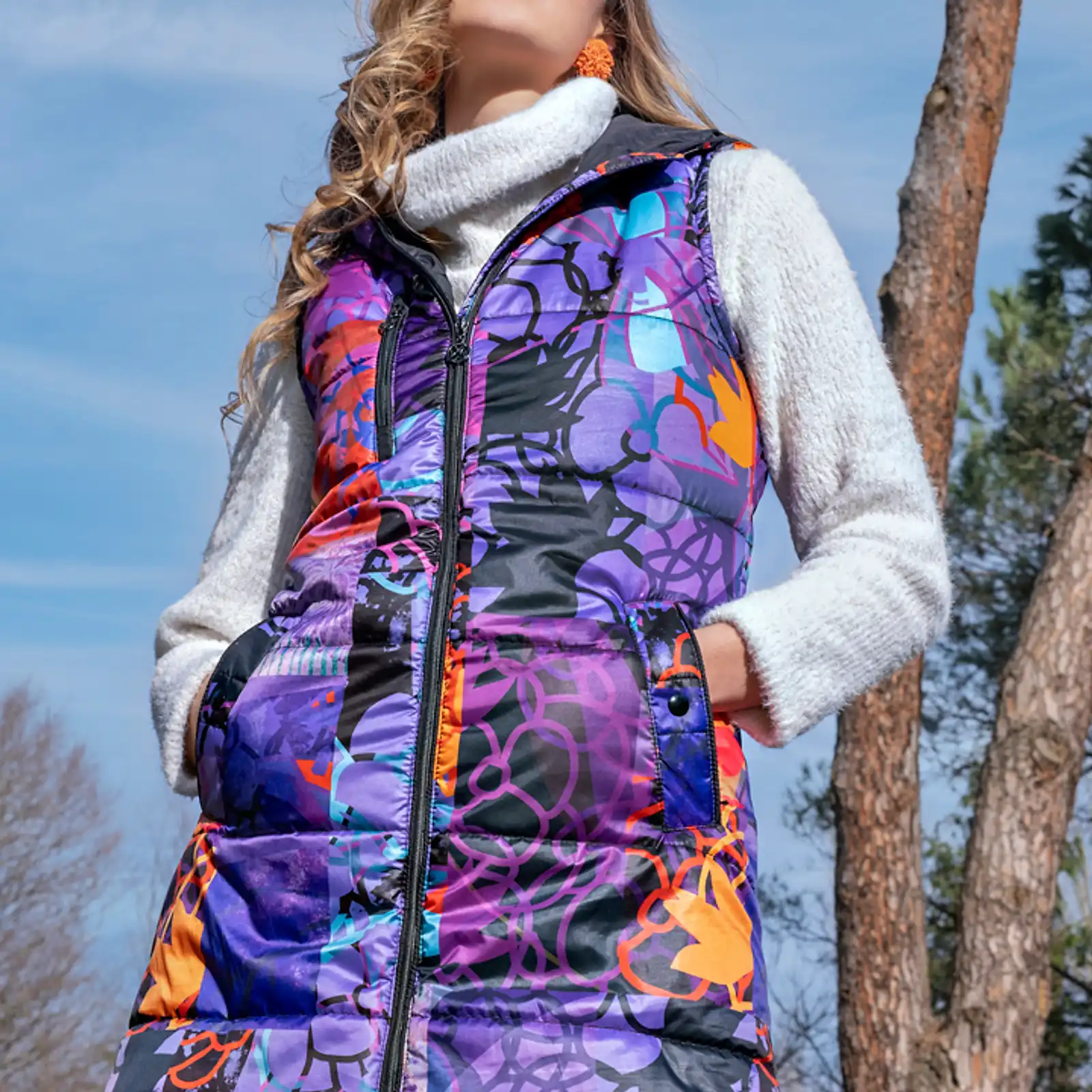 Thumbnail: Dolcezza "Digital Geometry Mauve" Long Puffer Vest 72823