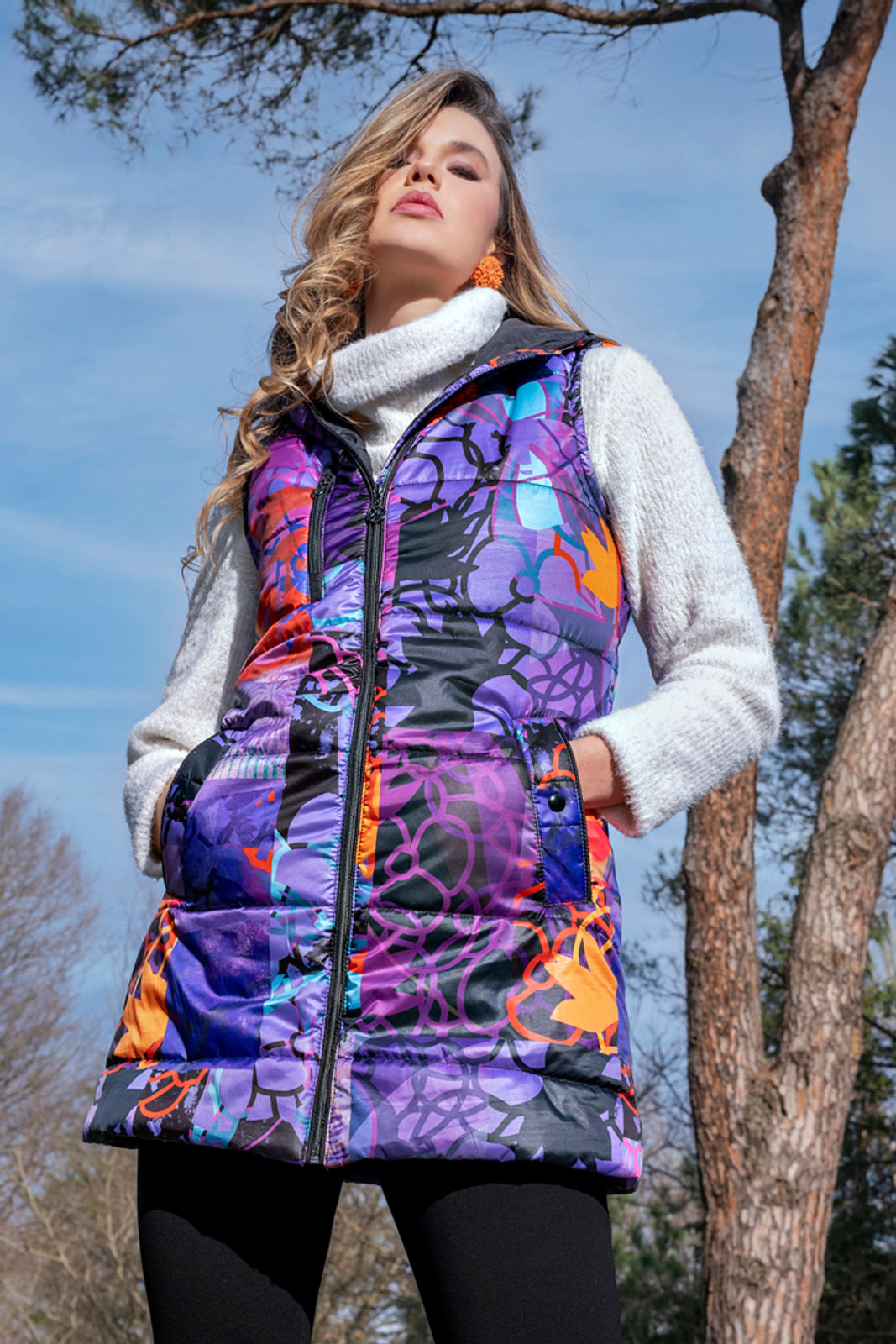 Dolcezza "Digital Geometry Mauve" Long Puffer Vest 72823
