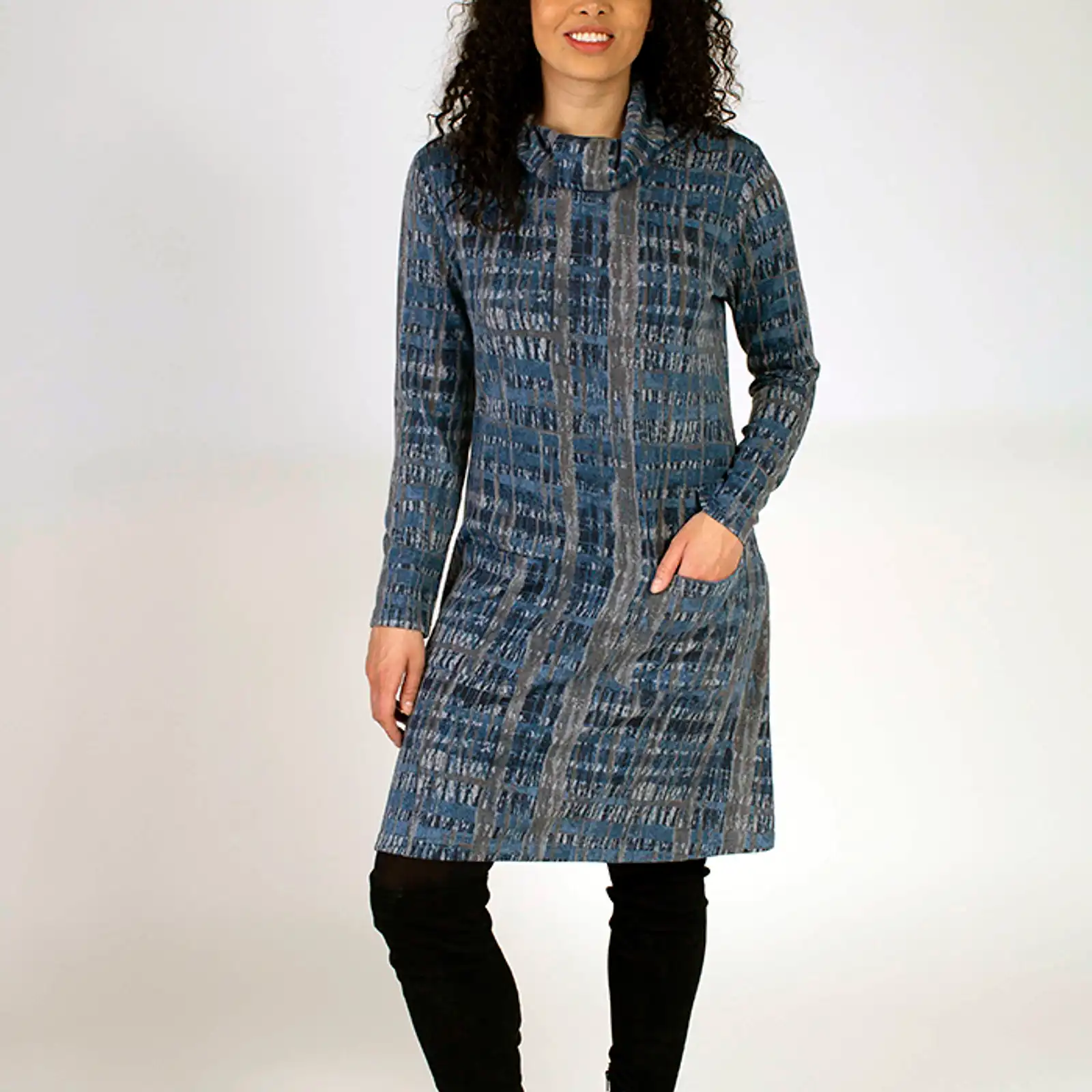 Thumbnail: Fresh FX Blue & Grey Cowl Neck Dress 1FB642463C