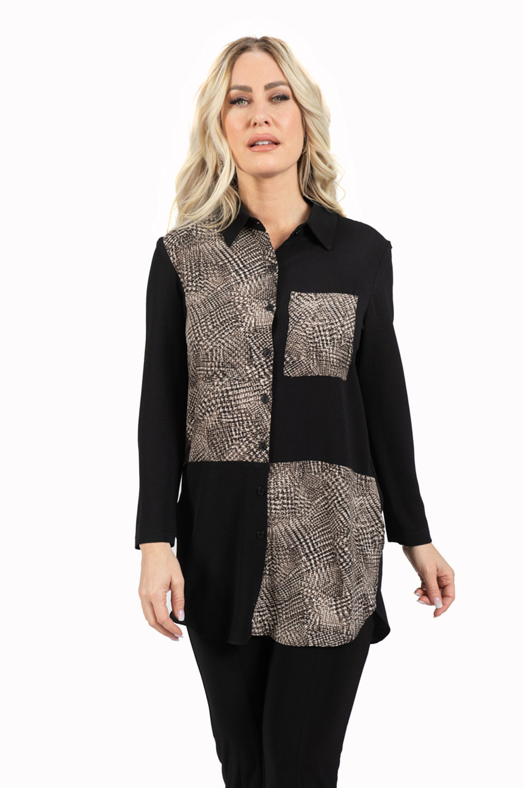 SCAPA Black & Tan Colourblock Blouse 7504
