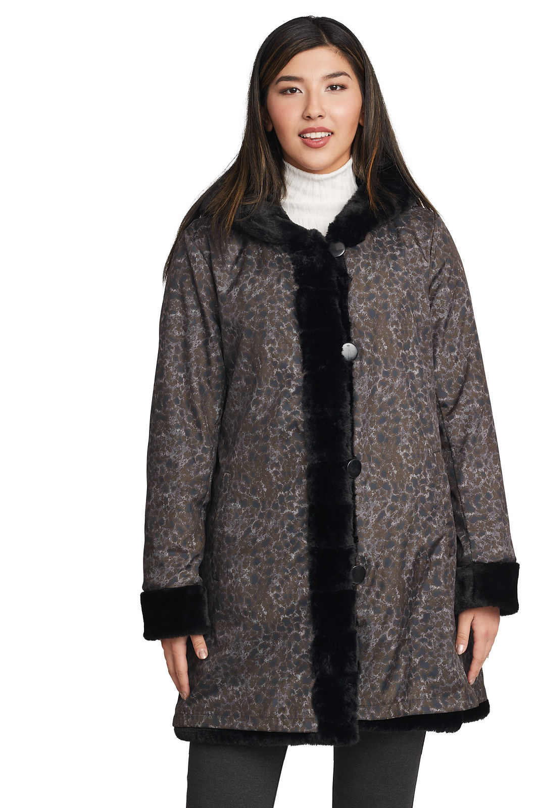 Carre Noir Reversible Leopard Print Faux Mink Coat 222112