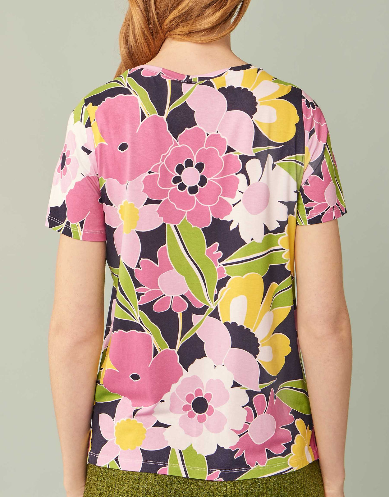 Pink and Lime Floral Print Tee by Leo & Ugo