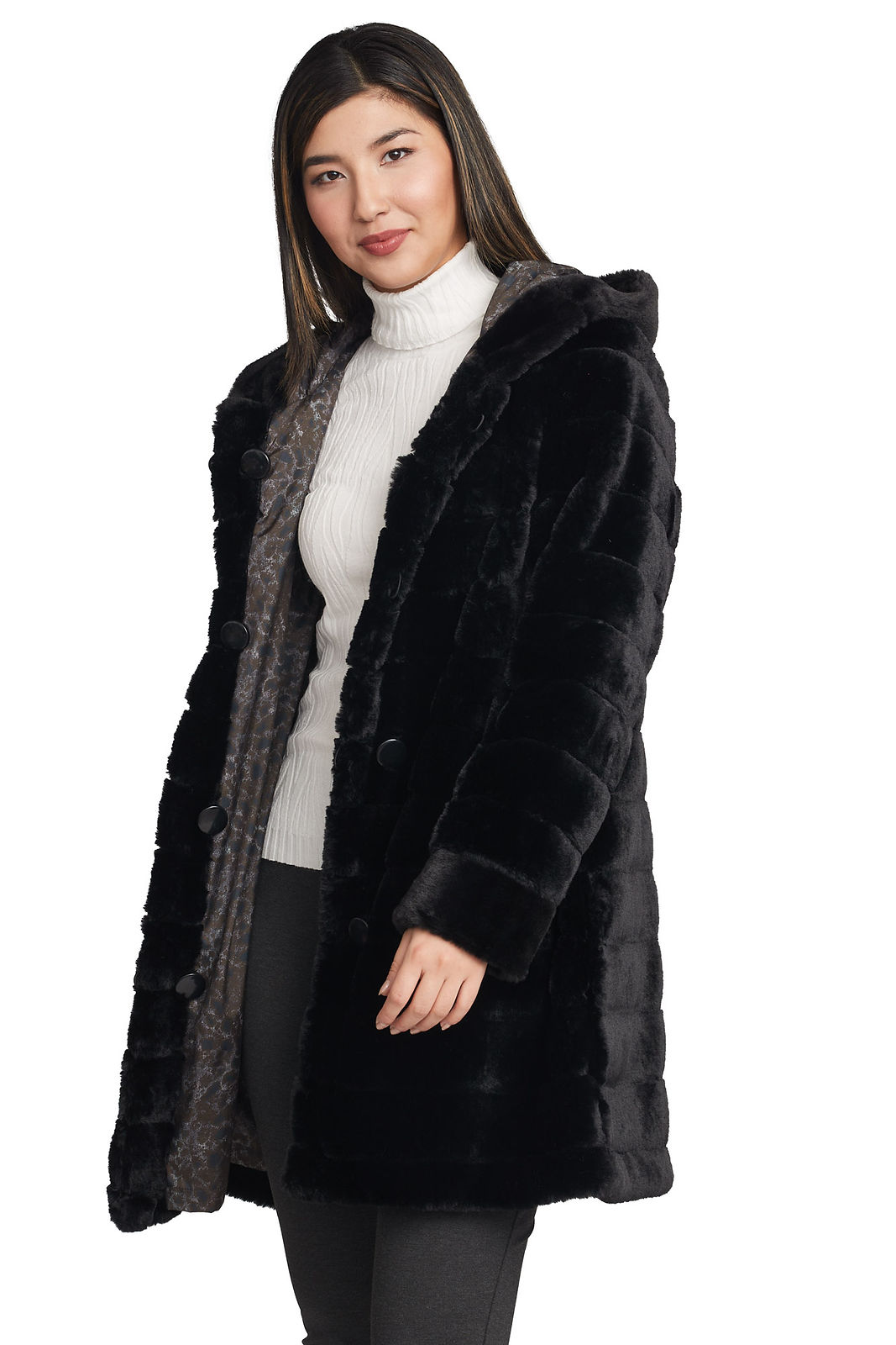 Carre Noir Reversible Leopard Print Faux Mink Coat 222112