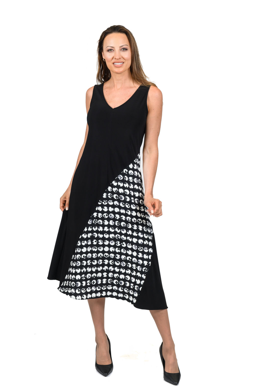 SCAPA Angled Inset Sleeveless Black Dress 5940